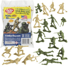Timmee Plastic Army Men - OD Green Vs Tan 48Pc Toy Soldier Figures - Made in US