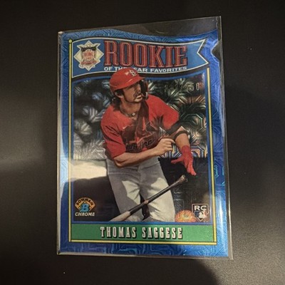 Thomas Saggese 2025 Bowman - ROY Favorites #ROY-6 Blue Mojo Refractor /150 (RC)