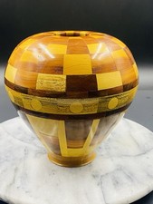 Vintage Hand Turned Natural Wood Vase 6.5 Signed