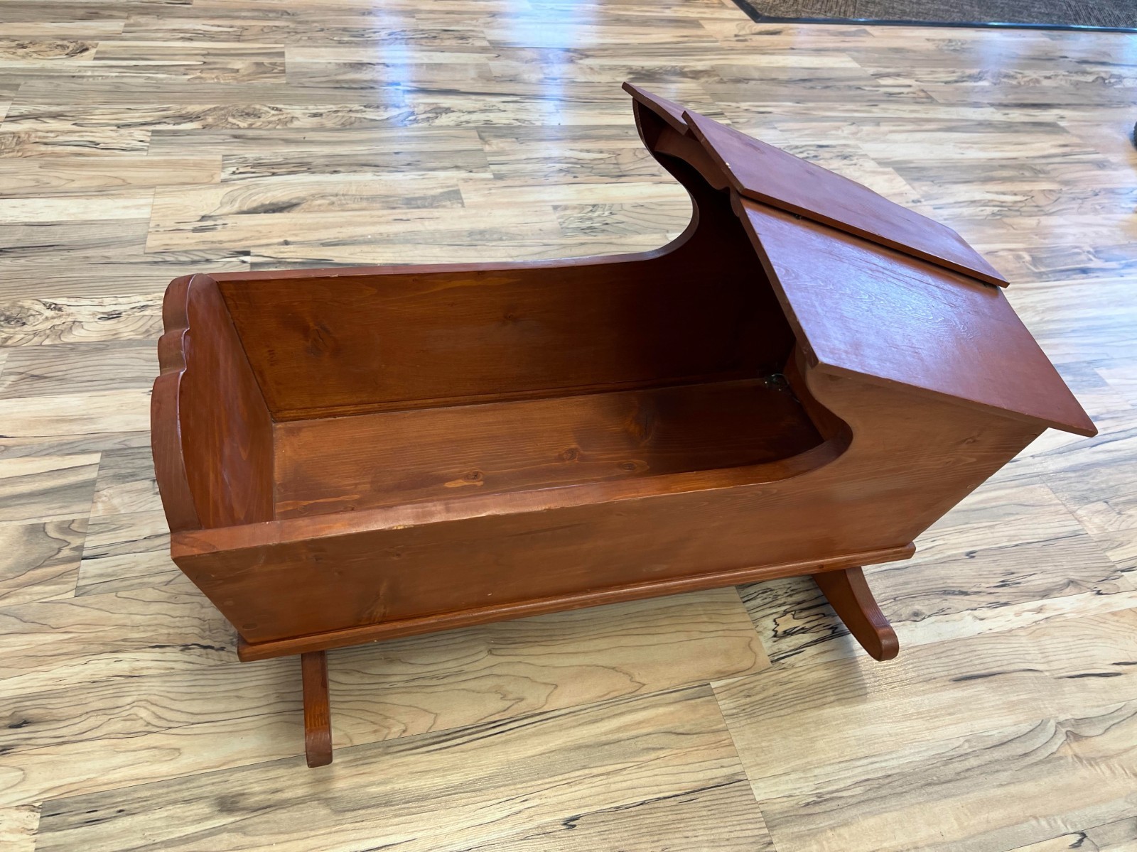 vintage wooden rocking cradle handcrafted.