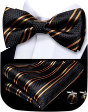 Bow Ties for Men Pre-Tied Pocket Square with Cufflinks Mens Bowtie Sets for Wedd