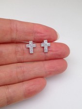 1.00 Ct Simulated Diamond Tiny Cross Stud Earrings Gift 14k White Gold Plated