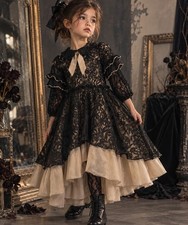 Mia Joy Joyfolie Girls Lace Tiered Ruffle Dress black Steampunk goth Size 5