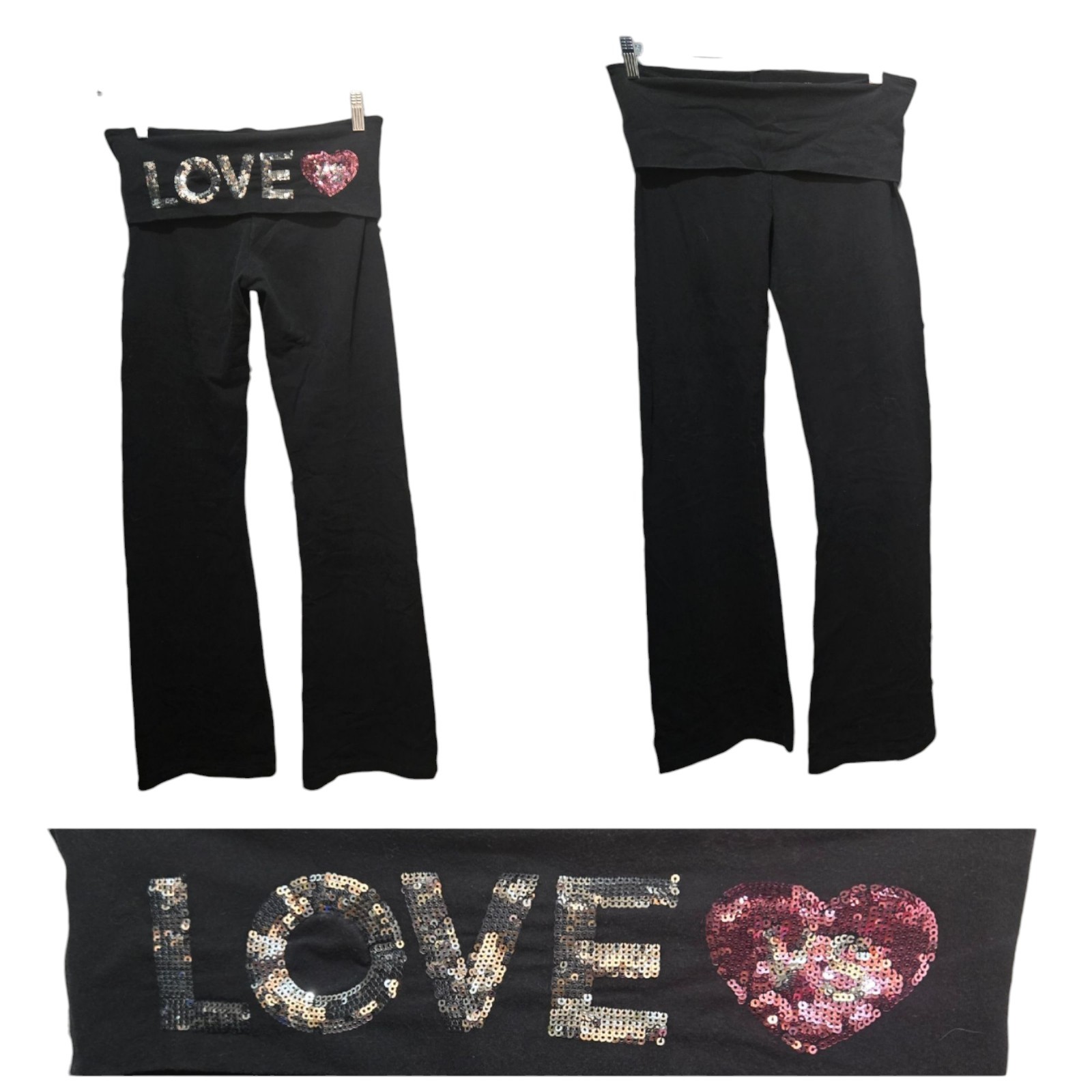 Y2K Victoria's Secret PINK VS Vintage Foldover Yoga Pants Flare Heart Script M