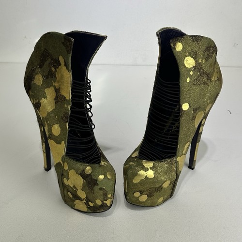 London Trash Crime Camo Platform Boots 7” Stiletto Heel Size 6.5 - Picture 2 of 10