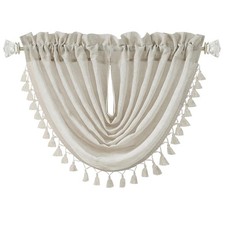 Natural Solid Waterfall Valance Window Curtain Linen Blended Rod Pocket with ...