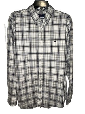 Vineyard Vines Tucker Shirt Men s Large Plaid Linen Button Down Slim Fit
