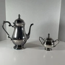 Newburyport Silver Plated Tea Set Teapot with Handle Insulators and Sugar Bowl