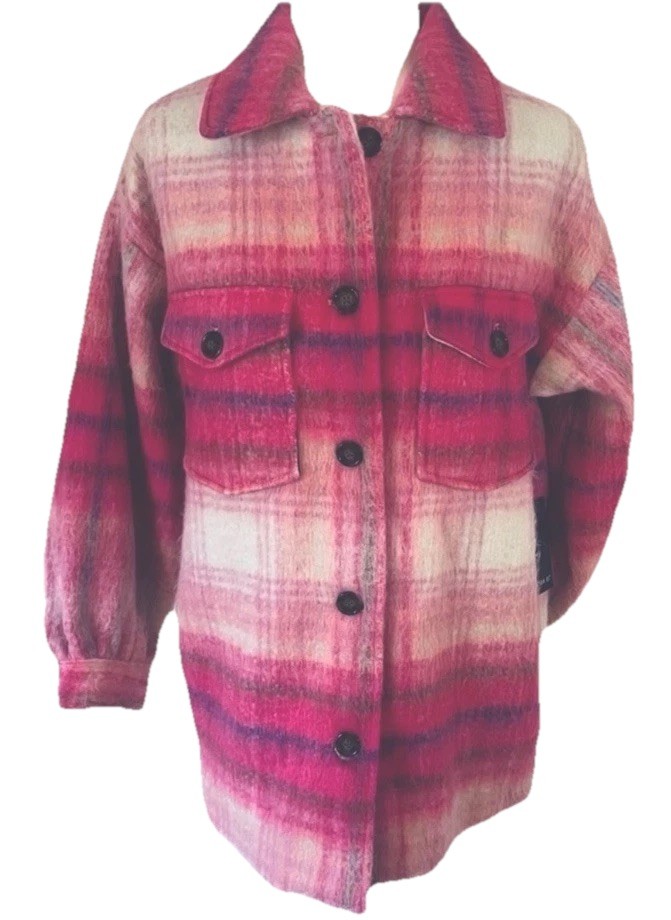 Forever 21 Pink Plaid Flannel Jacket Wool Blend Women&rsquo;s Ov