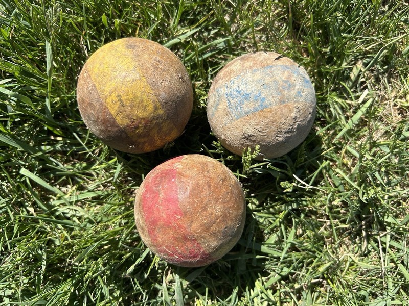 Set Of 3 Vintage Wooden Croquet Balls With Stripe, 3”