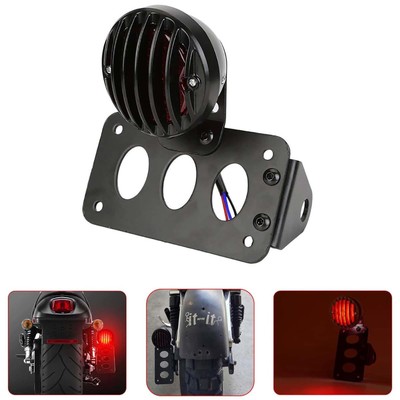 12V Led Red Motorcycle Side Mount Tail Light with Black License Plate Bracket...