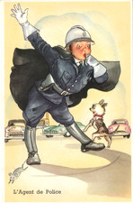 AK 1957  Polizei - Französischer Polizist m. Pfeife, Helm + Hund im Auto-Verkehr