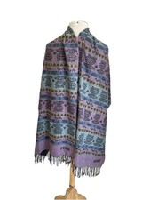 FENDI Authentic 100 Acrylic Tribal Geometric Woven Fringe Scarf Purple A108