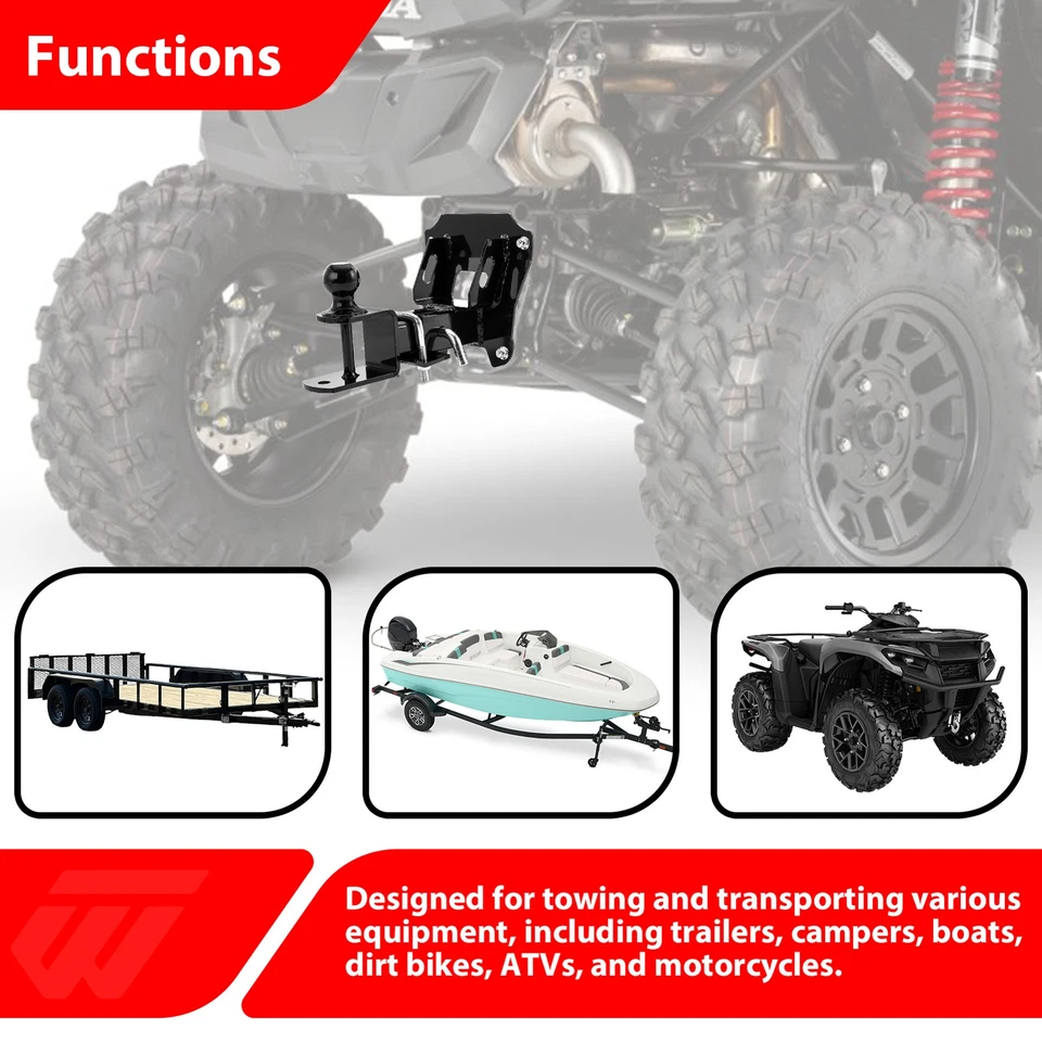 WEISEN UTV Rear 2" Receiver Hitch w/3-in-1 Ball Mount For Honda Talon 1000R/X/4 - Image 2 of 4