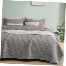 Quilt Bedding Set King Size - Lightweight Summer King 106"x96" Leaf-grey