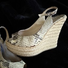 Small Jimmy Choo Snakeskin Wedge Slingback HeelsPeep Toe Platform Sandals Sz 4.5