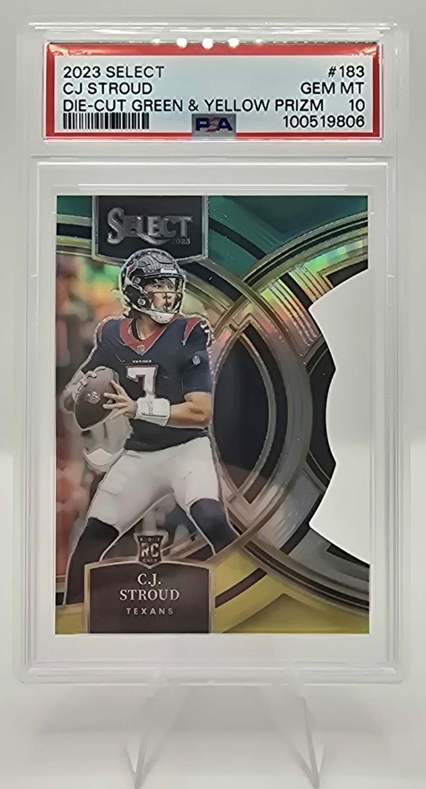 2023 Select C.J. Stroud Die-Cut Green & Yellow Prizm PSA 10 - Texans