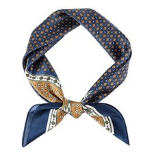 Vintage Silk Feel Square Scarf for Men Satin Bandana Tiny Medallion Print Navy