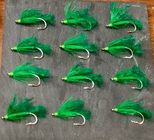 12 Ligas Alaskan Salmon Fly Fishing Flies Green #1/0