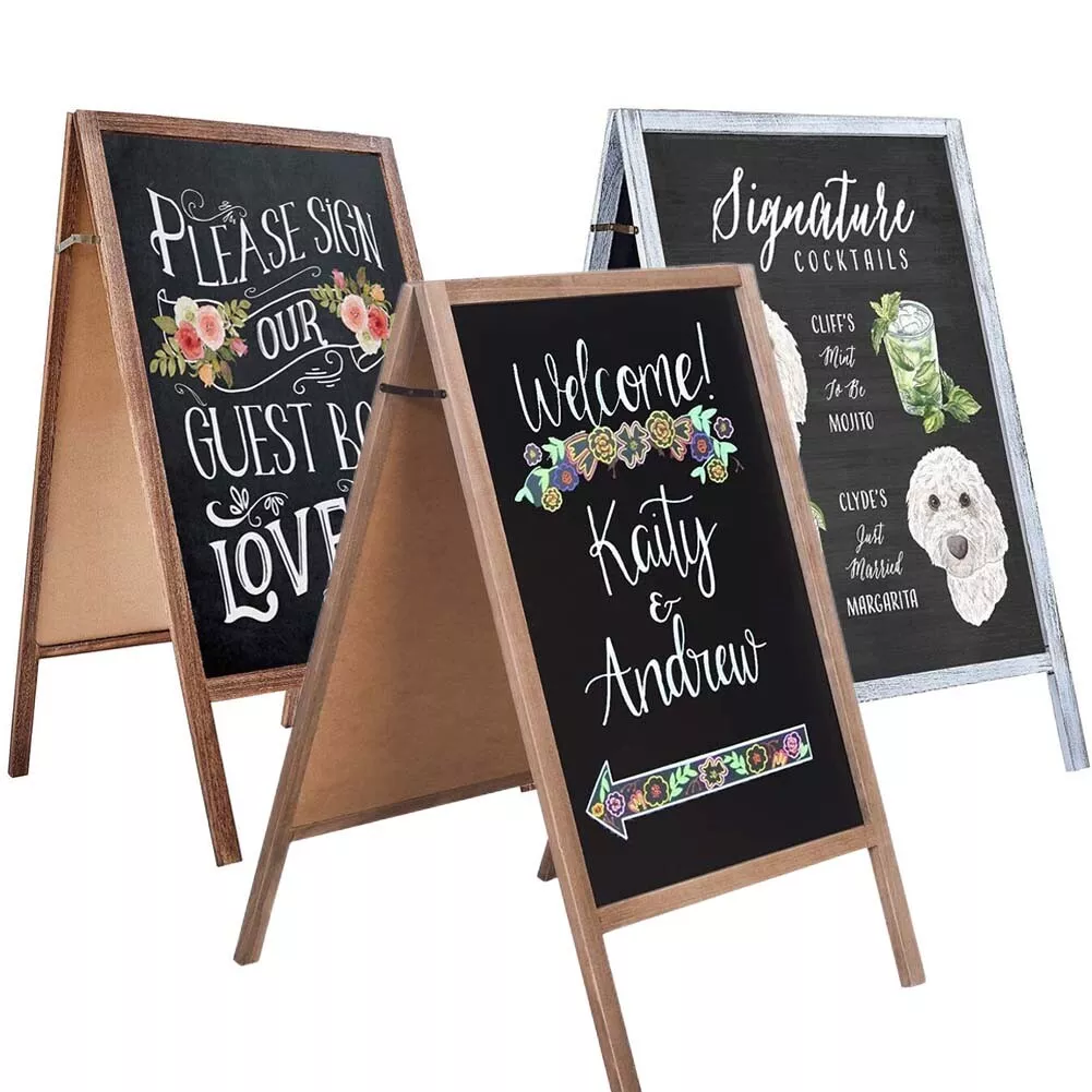 Juvale Double Sided Chalkboard Stand / Dry Erase Sign - Dual Wooden Chalkboard Easel & White Board Sign Stand - for Cafes, Restaurants