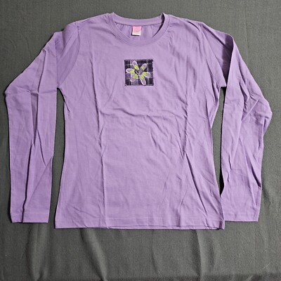 Nwot LAT Medium Purple Flower Embrodered Long-sleeve Womens shirt