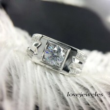3CT Round Cut Lab-Created Diamond Men's Engagement Wedding Ring 925 Silver