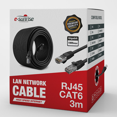 3m RJ45 Cat6 Ethernet Netzwerk LAN KABEL Gigabit Patch Lead Router Modem PC 