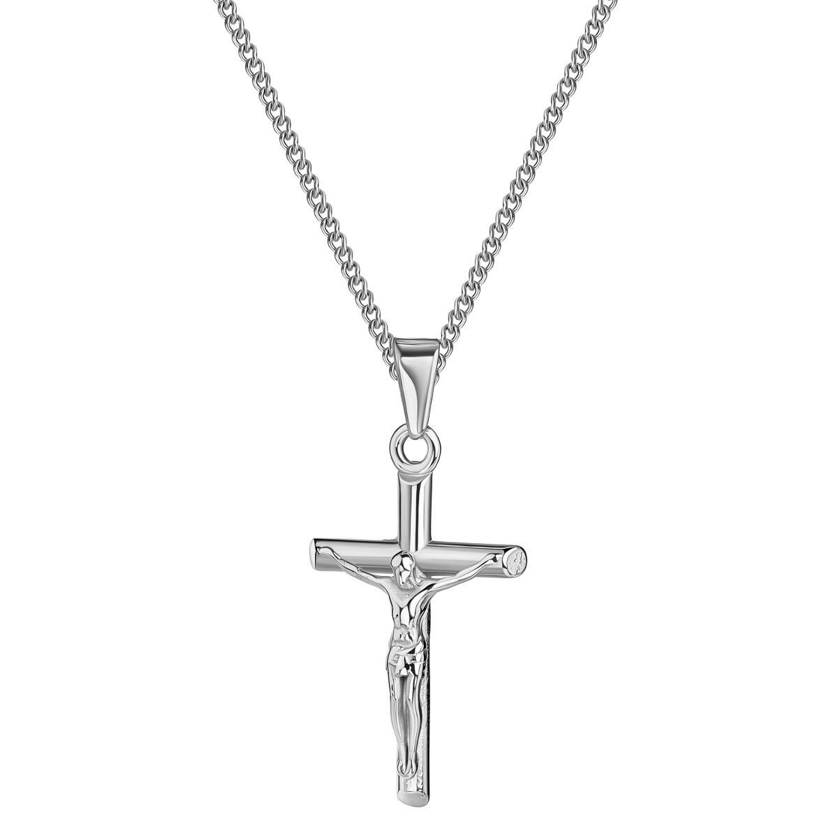 Cruz Plata Cadena Dorada Oro Blanco 18 Quilates Mujer Hombre Resistente K6149D