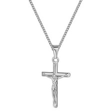 Croce Argento Collana Dorata Oro Bianco 18 Carato Donna Uomo Impermeabile K6149D