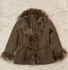 Overland Mongolian Curly Fur Coat Jacket Olive Green Vtg Large
