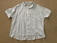 Max Studio London Tan/White Short Sleeve Button Front Long/Short Blouse Size M