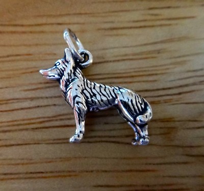 Sterling Silver 14x17mm 3D German Shepherd Husky Malamute Dog Charm