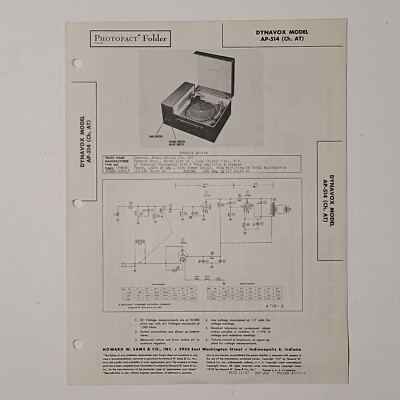 SAMS PHOTOFACT SERVICE MANUAL 28-9 DYNAVOX RECORD PLAYER AP-514 AT