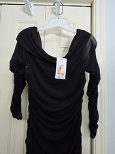 Ruched Black Long-Sleeve Dress By PrettyGarden - 100% Polyester - Womens Size M