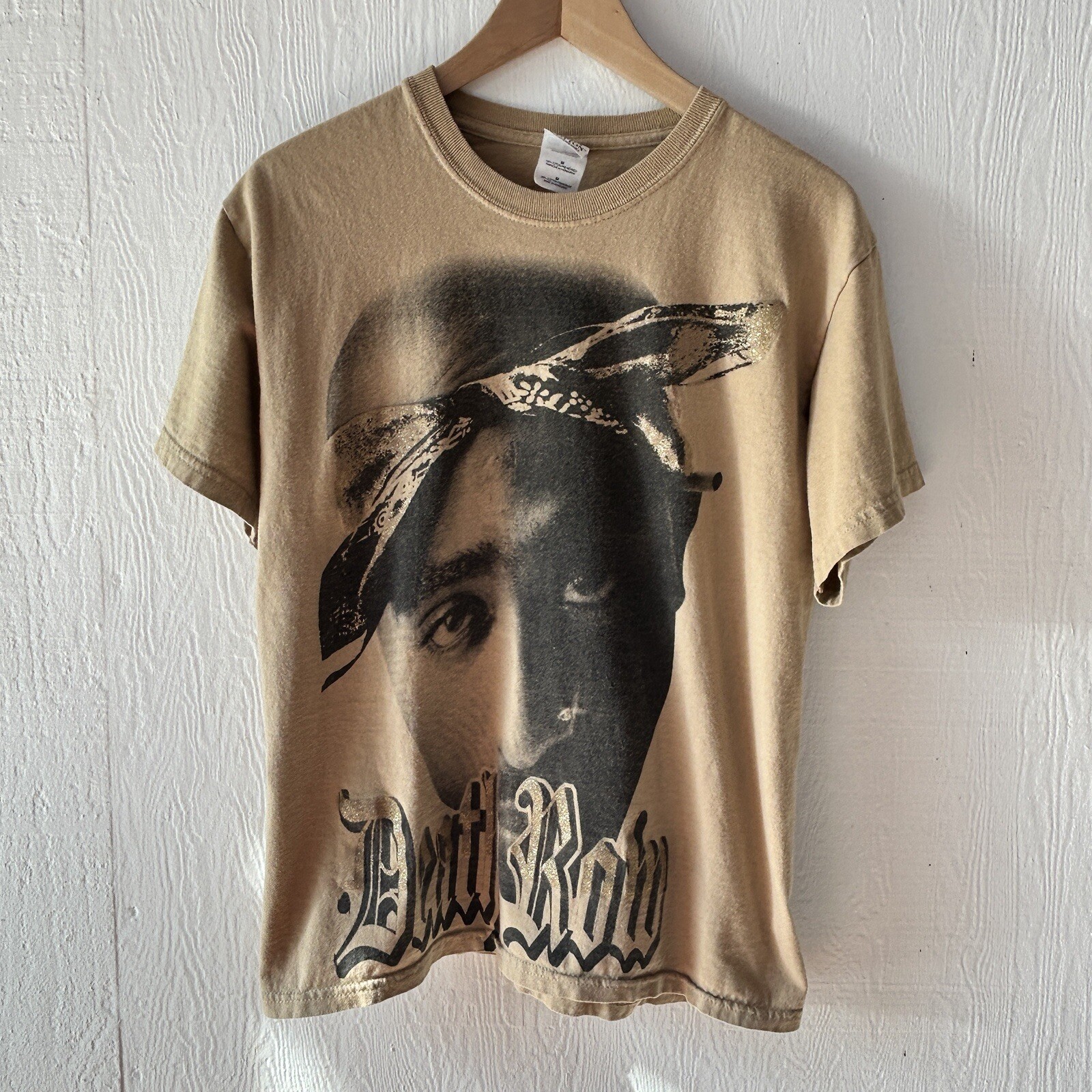 FILA T shirt vintage Tupac uomo taglia M marrone chiaro beige Death Row Records 2 pac rap maglietta anni 90