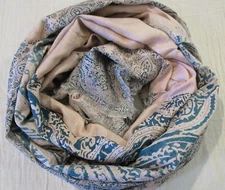 Cejon NWOT Rayon Pink Scarf with Teal Keri Indian Print