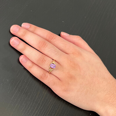 JCM 10K massiver Gelbgold rechteckiger Amethyst Ring 1,76 g Größe 7