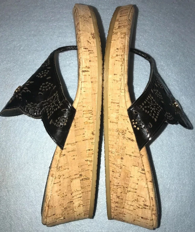 Sandalias para mujer Eric Javits cuñas plataforma 11M negras corte láser corcho Foto 3 de 4