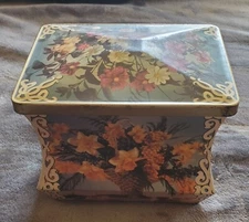 Vtg Edward Sharp & Sons Floral Metal Tin Litho Made In England Unique Shape