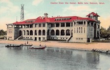 Detroit MI Michigan Casino Belle Isle Park Early 1900s Boating Vtg Postcard B43