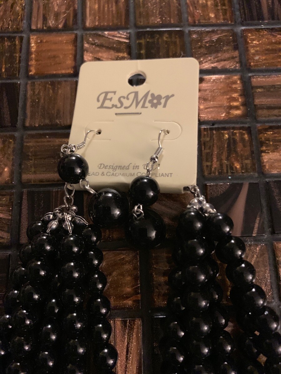 Black Beaded Necklace And Earring Set By Esmor New