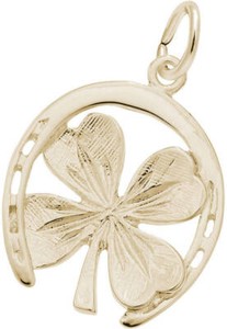 Authentic Gold-Plated Sterling Silver Good Luck Horseshoe & Clover Charm by Rembrandt