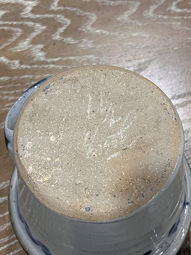 Studio Pottery Bowl With Handle & Spout "CONCORD, MA” Blue Gray Salt Glaze 5" - Picture 12 of 16