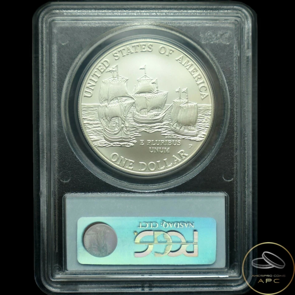 2007 P Jamestown Commemorative Silver Dollar PCGS MS70 Flawless Light Gold Tone - Image 2 of 2