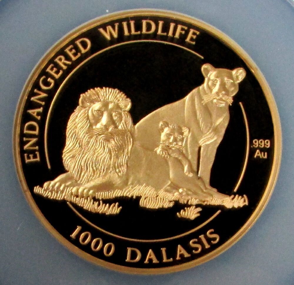 1996 GOLD GAMBIA 5oz 99 MINTED 1000 D ENDANGERED AFRICAN LION NGC