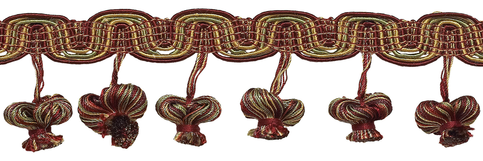 Wine Gold Lt Green 2"" Onion Tassel Fringe Trim Autumn Leaves [By The Yard]