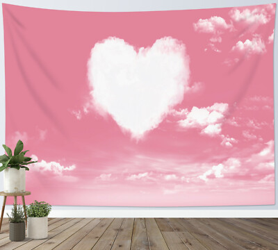 Romantic Pink Sky Love Heart Cloud Tapestry Wall Hanging for