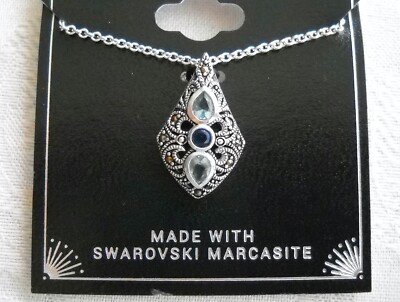Macy's Swarovski Marcasite Aqua Crystal 18” Necklace in Fine