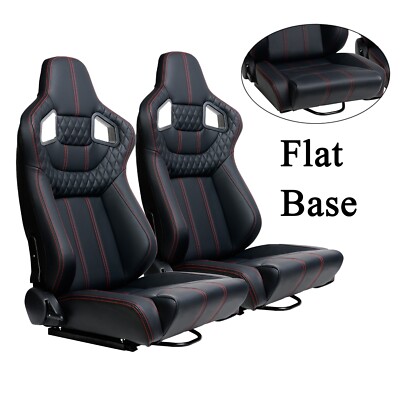 Pair Reclinable Universal Vinyl Black with Carbon Back,Racing Seats with Sliders