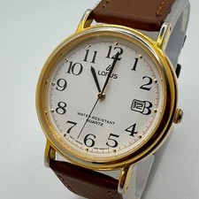 VTG Lorus Quartz Watch V532-8A30 Men Gold Tone Date Leather For Parts Repair